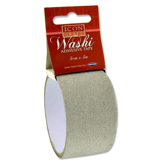 5m x 5cm Silver Glitter Washi Tape by Icon Craft