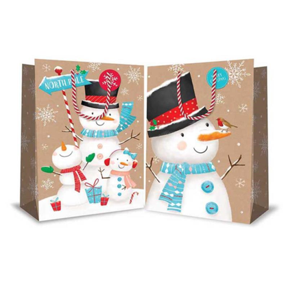 Super Jumbo Christmas Bag Cute Kraft Snowmen
