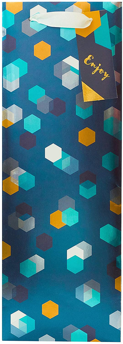 Blue Geometric Patterned Bottle Size Gift Bag