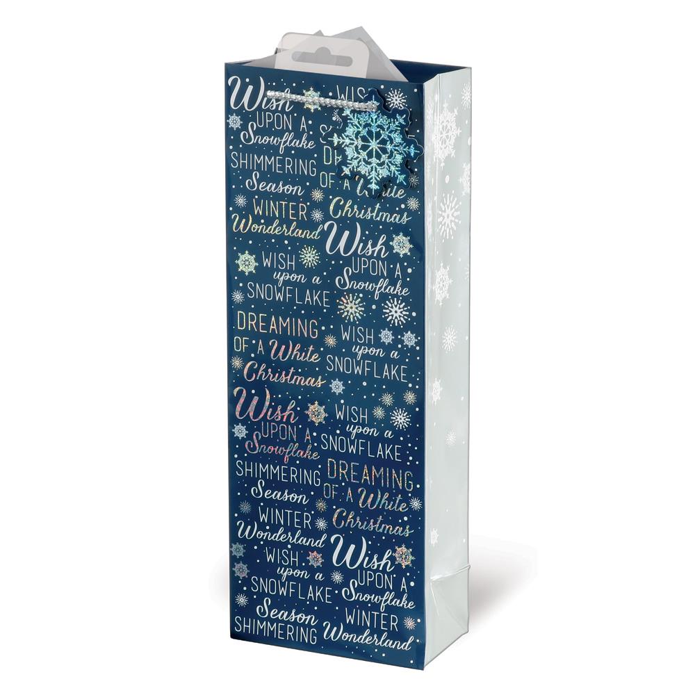 Navy Christmas Text Design Bottle Bag