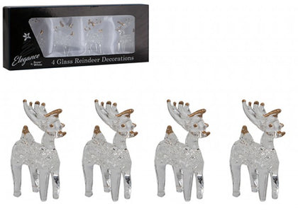 Set of 4 Glass Reindeer Christmas Decorations