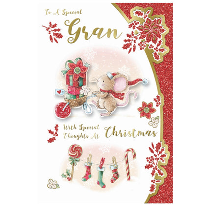 To a Special Gran Mouse With Gift Backet Design Christmas Card