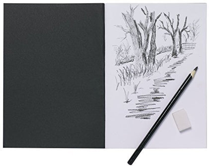 Silvine A5 Artist Sketch Book White Cartridge Paper Black Card Cover Art Pad