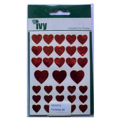 Pack of 64 Holographic Red Heart Stickers