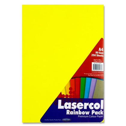 Pack of 250 Sheets A4 Rainbow Assorted 80gsm Paper by Lasercol