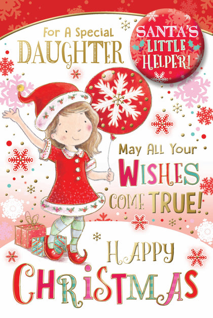 For a Special Daughter Santa's Little Helper Christmas Card with Badge