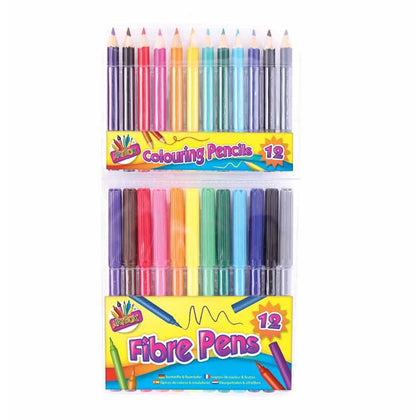 Pack of 24 Fibre Pens and Half Size Colouring Pencil