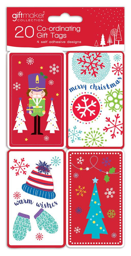 Pack of 20 Coordinating Festive Fun Design Self Adhesive Christmas Gift Tag