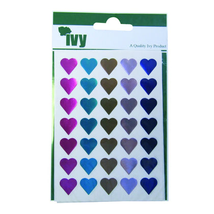 Pack of 70 Shiny Metallic Fashion Colours 15mm Heart Stickers