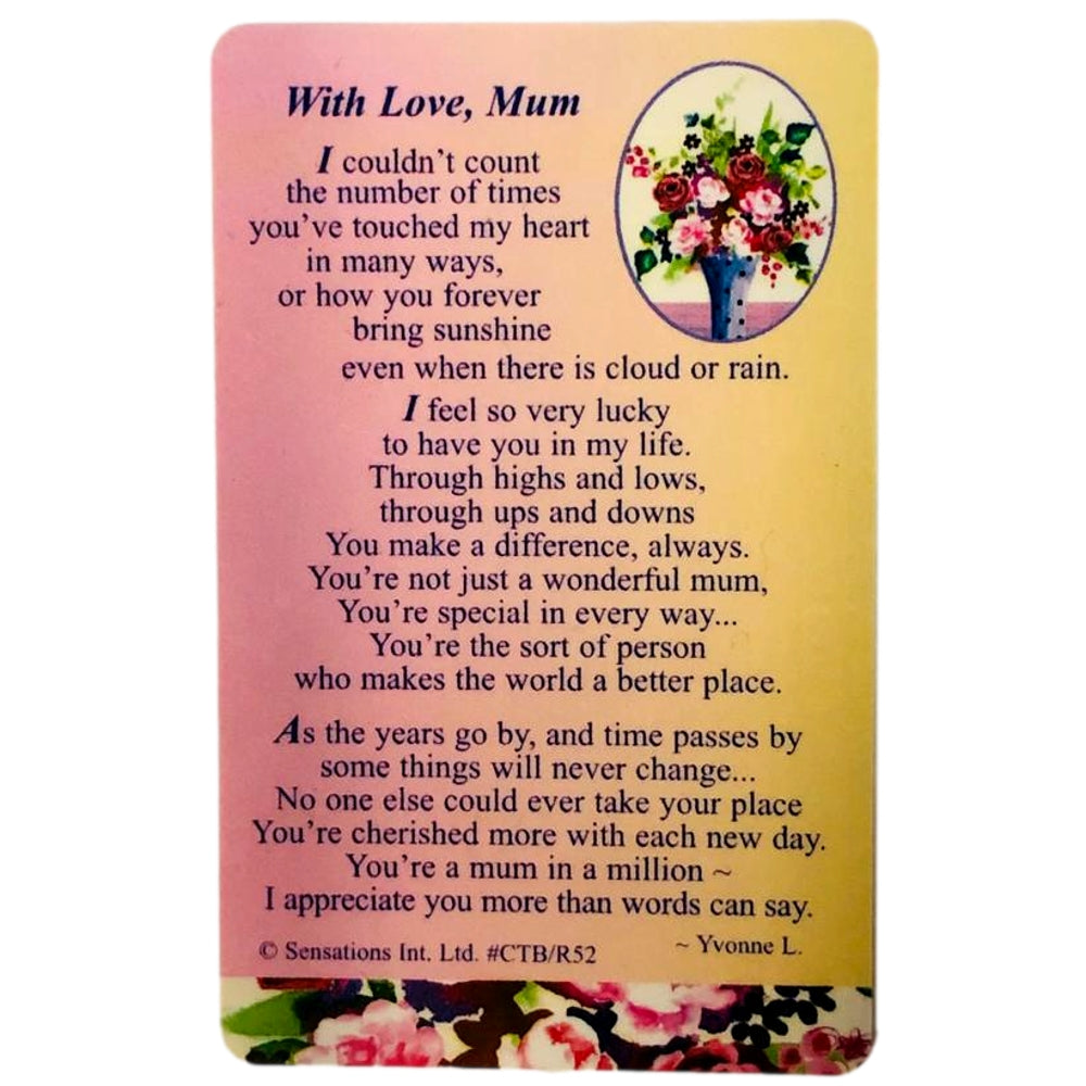 With Love,Mum ....Sentimental Keepsake Wallet / Purse Card