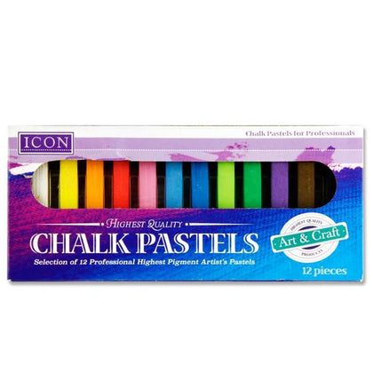 Box of 12 Coloured Chalk Pastels by Icon Art