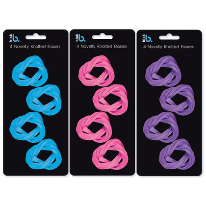 Pack of 4 Novelty Knotted Erasers - Assorted Colours