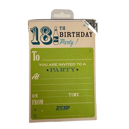 18th Birthday Party Invitations Male Pack of 20 Invites Sheets and Envelopes