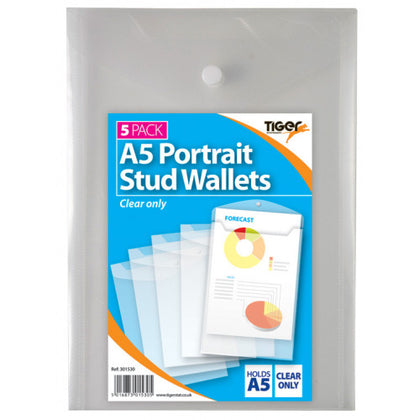 Pack of 5 A5 Portrait Document Stud Wallets