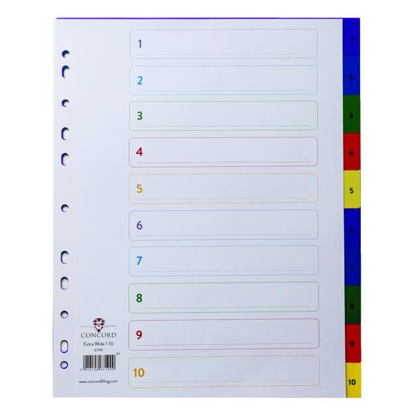 Concord Index 1-10 A4 Extra Wide Polypropylene Multicoloured 67199