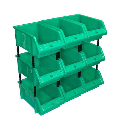 Set of 30 Stackable Green Storage Pick Bin with Riser Stands 245x158x108mm