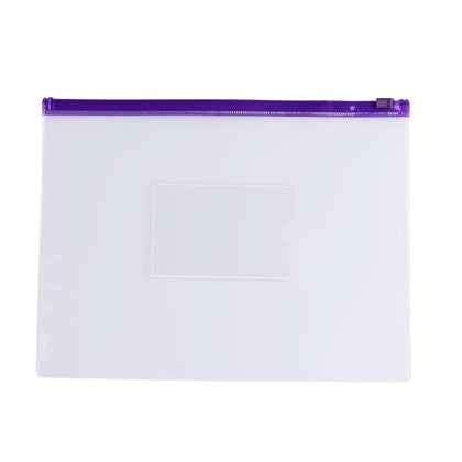 Pack of 12 A5 Clear Zippy Bags with Purple Zip
