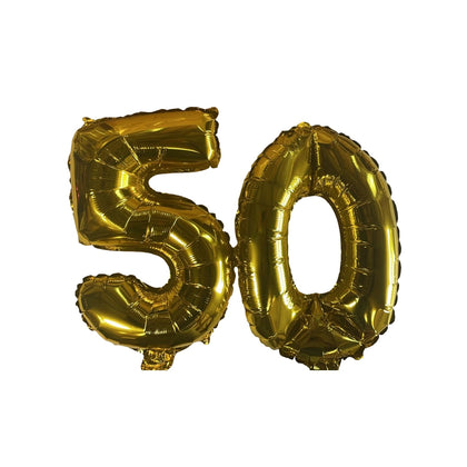 Golden Number 50 Foil Balloons With Ribbon and Straw for Inflating
