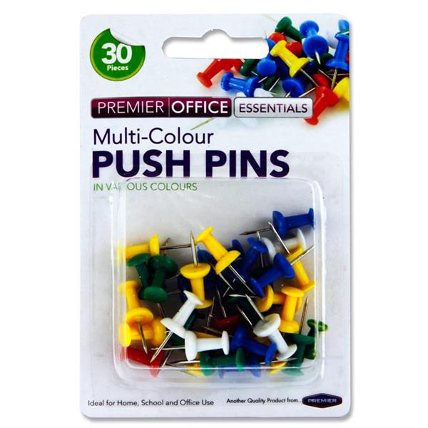 Pack of 30 Coloured Push Pins by Premier Office– Choice Wholesale