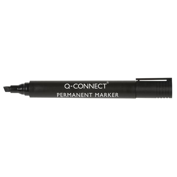 Pack of 10 Black Permanent Marker Pen Chisel Tip by Q Connect