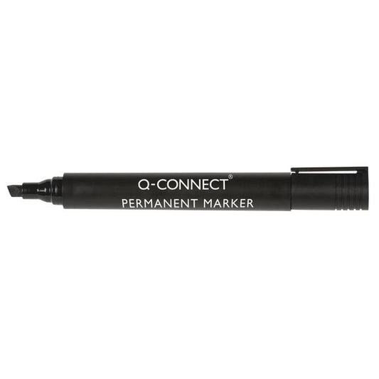 Pack of 10 Black Permanent Marker Pen Chisel Tip by Q Connect