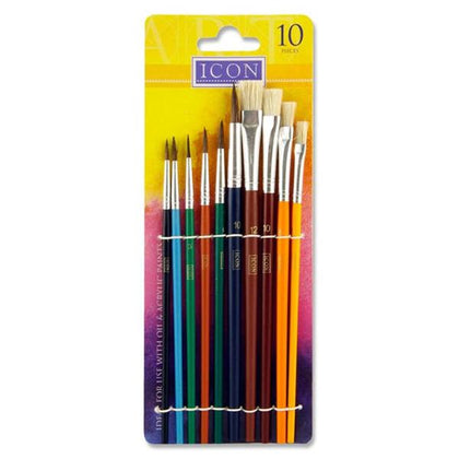 Pack of 10 Assorted Size Paint Brushes by Icon Art