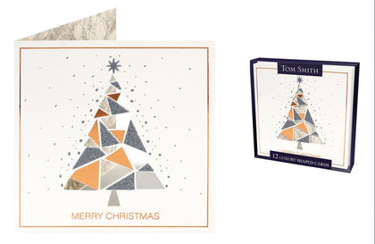 Pack of 12 Luxury Geometric Shape Christmas Tree Design Greeting Cards