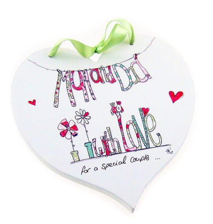 Tracey Russell Mum & Dad White Wooden Heart Plaque In a Gift Box