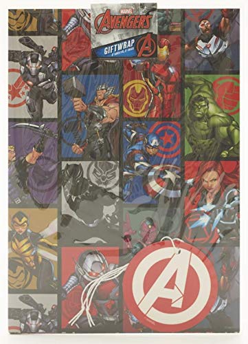 Marvel Avengers Gift Wrapping Paper 2 Sheet 2 Tag