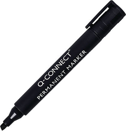 Pack of 10 Black Permanent Marker Pen Chisel Tip by Q Connect