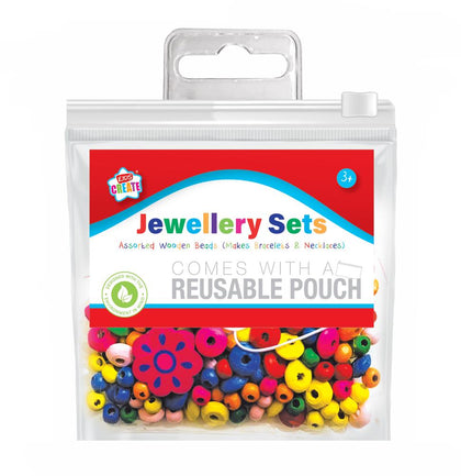 Assorted Jewellery Wooden Beads In Reusable Pouch