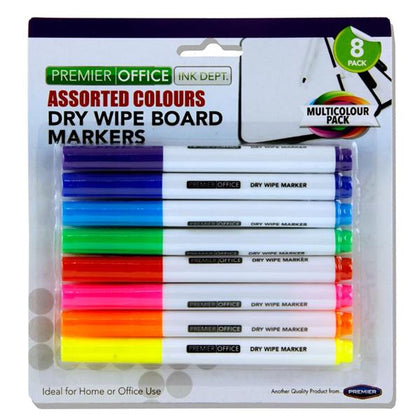 Pack of 8 Assorted Coloured Dry Wipe Whiteboard Markers by Premier Office