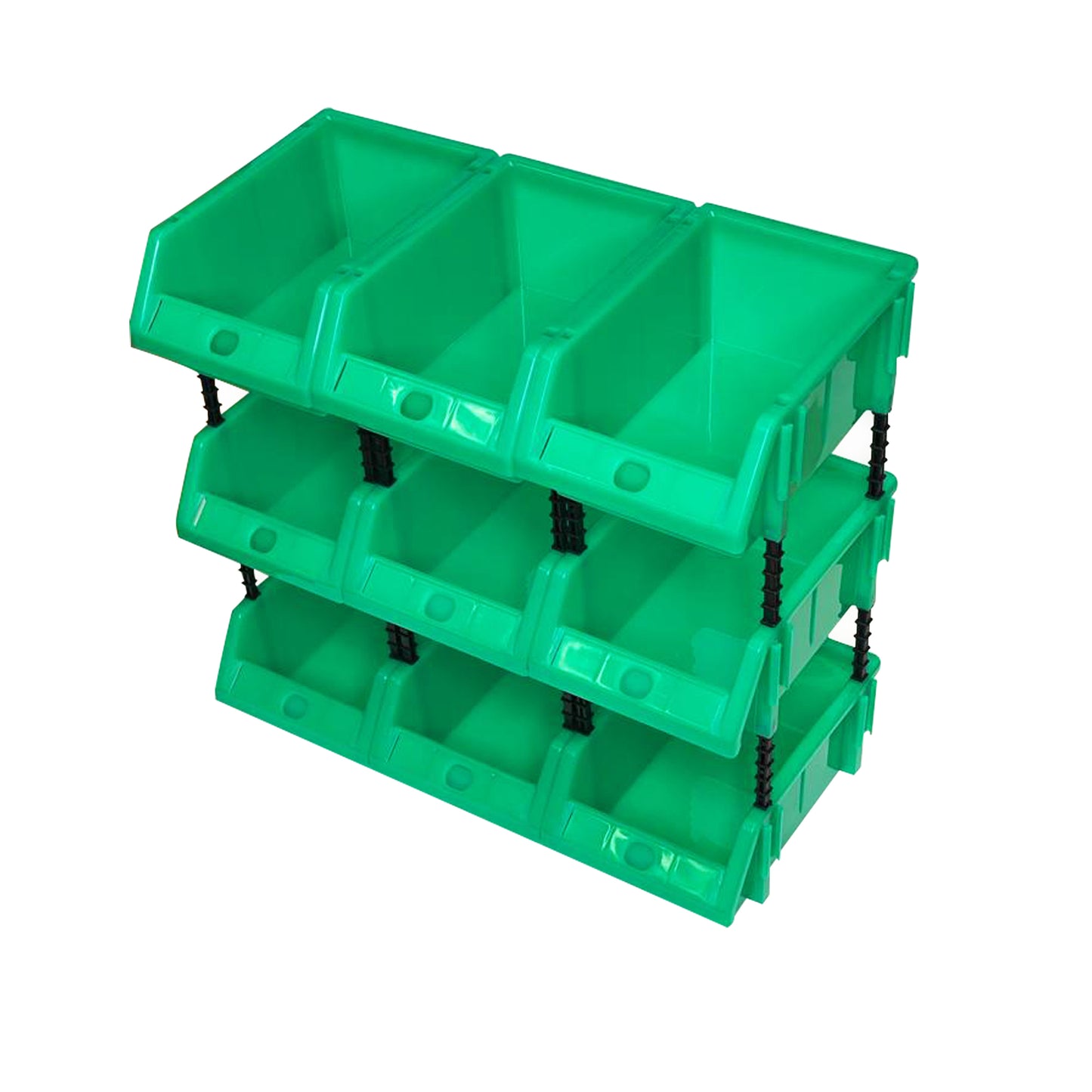 Set of 30 Stackable Green Storage Pick Bins with Riser Stands 170x118x75mm