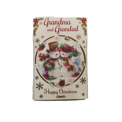With Love To Grandma And Grandad Cute Couple Snowman Design Christmas Card