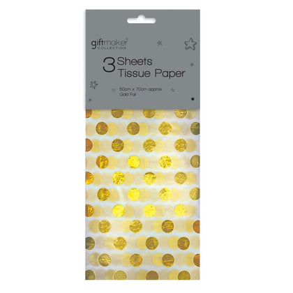 Pack of 3 Sheets Foiled Gold Spot Design Tissue Paper