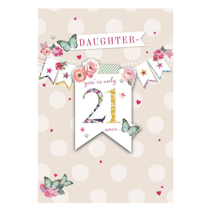 Age 21st Daughter Bunting Design Birthday Card