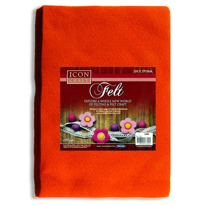 Pack of 10 A4 Orange Felt Sheets by Icon Craft