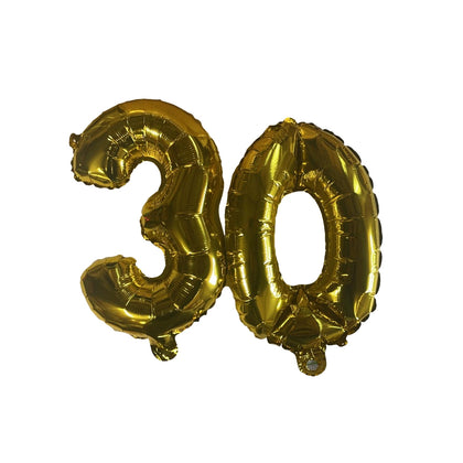 Golden Number 30 Foil Balloons With Ribbon and Straw for Inflating