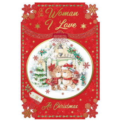 To The Woman I Love Teddies Snuggling Design Christmas Card