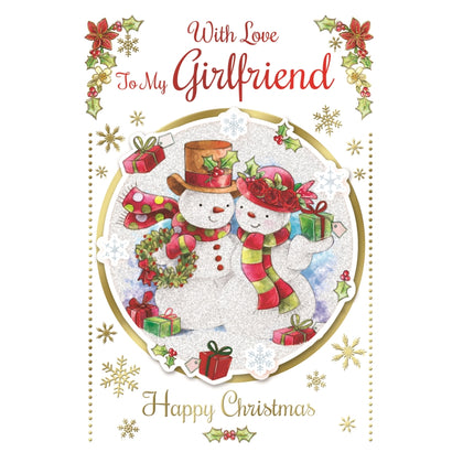With Love to My Girlfriend Cute Couple Snowman Design Christmas Card
