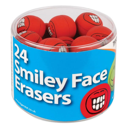 Pack of 24 Smiley Face Erasers Assorted Colour