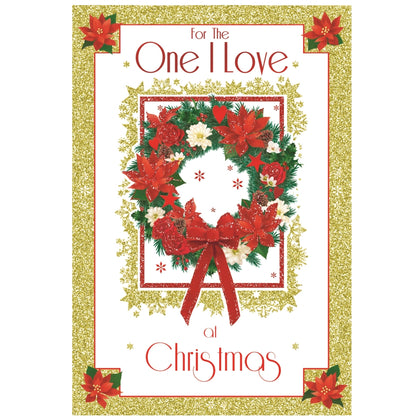 For The One I Love Floral Wreath Design Christmas Card