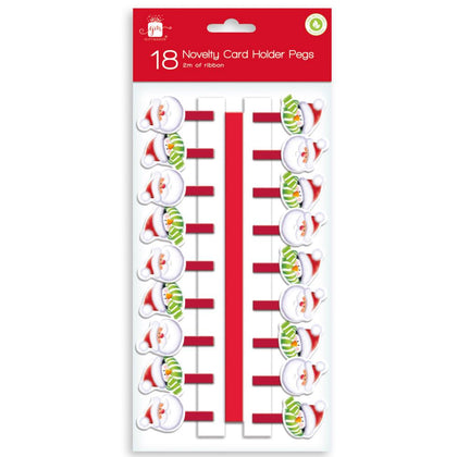 Pack of 18 Novelty Christmas Card Holder Pegs
