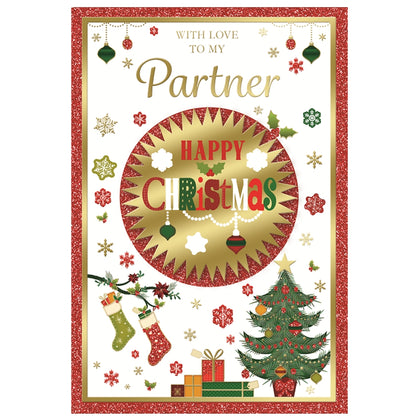 With Love To My Partner Xmas Tree Design Foil and Glitter Finished Christmas Card