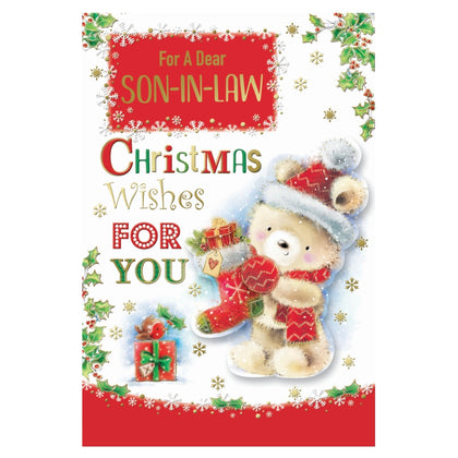 For a Dear Son In Law Teddy With Stocking Design Christmas Card