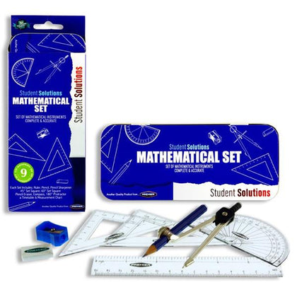 Pack of 9 Piece Mathematical Instruments Set by Student Solutions