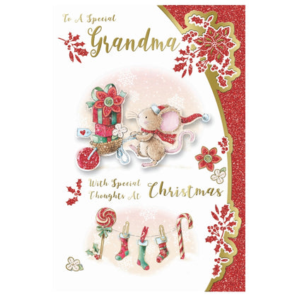 To a Special Grandma Mouse With Gift Backet Design Christmas Card