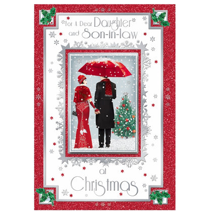 For a Dear Daughter and Son In Law Lovely Couple Under Umbrella Design Christmas Card