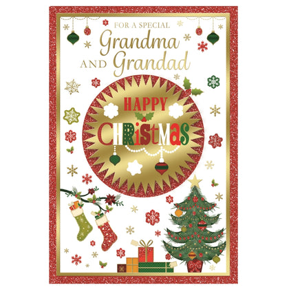 For a Special Grandma and Grandad Xmas Tree Design Foil and Glitter Finished Christmas Card