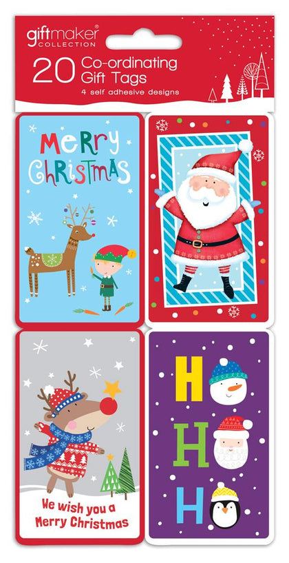 Pack of 20 Coordinating Novelty Kids Design Self Adhesive Christmas Gift Tag